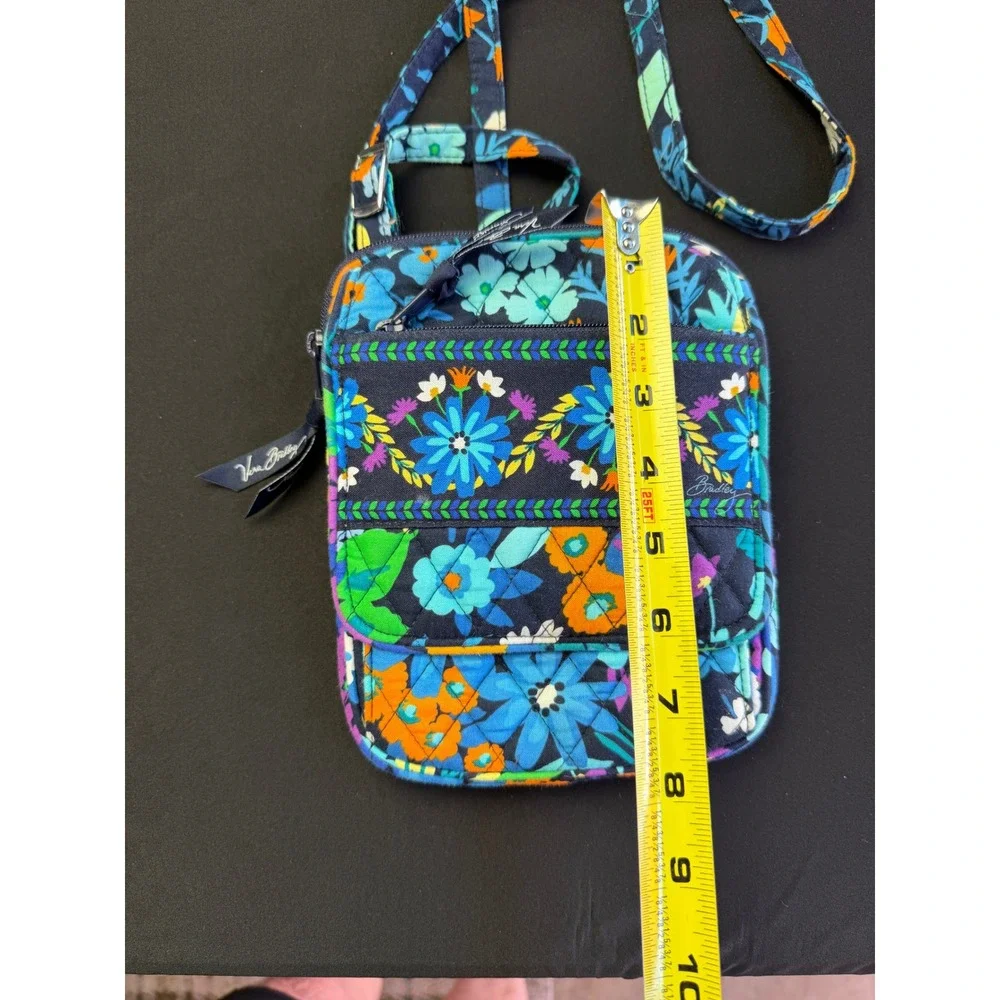 Vera Bradley Crossbody Bag Blue Floral Quilted Cotton Travel Phone Purse Small